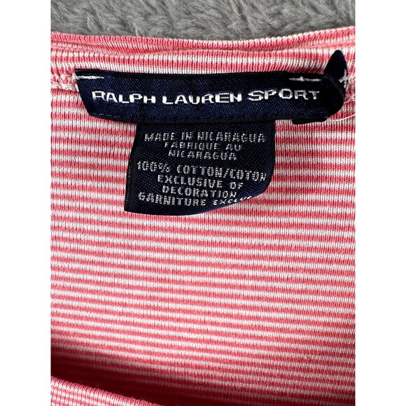 Ralph Lauren Sport Pink & White Striped Cotton T-Shirt With Embroidered Logo Wom - Picture 4 of 8